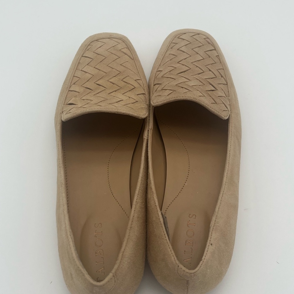 Talbots Tan Woven Leather Suede Loafers Flats Preppy, old money Made in Brazil 8 - Picture 2 of 6
